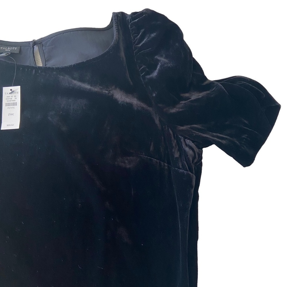 Talbots Women's Black Velour Blouse Top Ruched Short Sleeves Button Back PM NWT - Picture 8 of 14